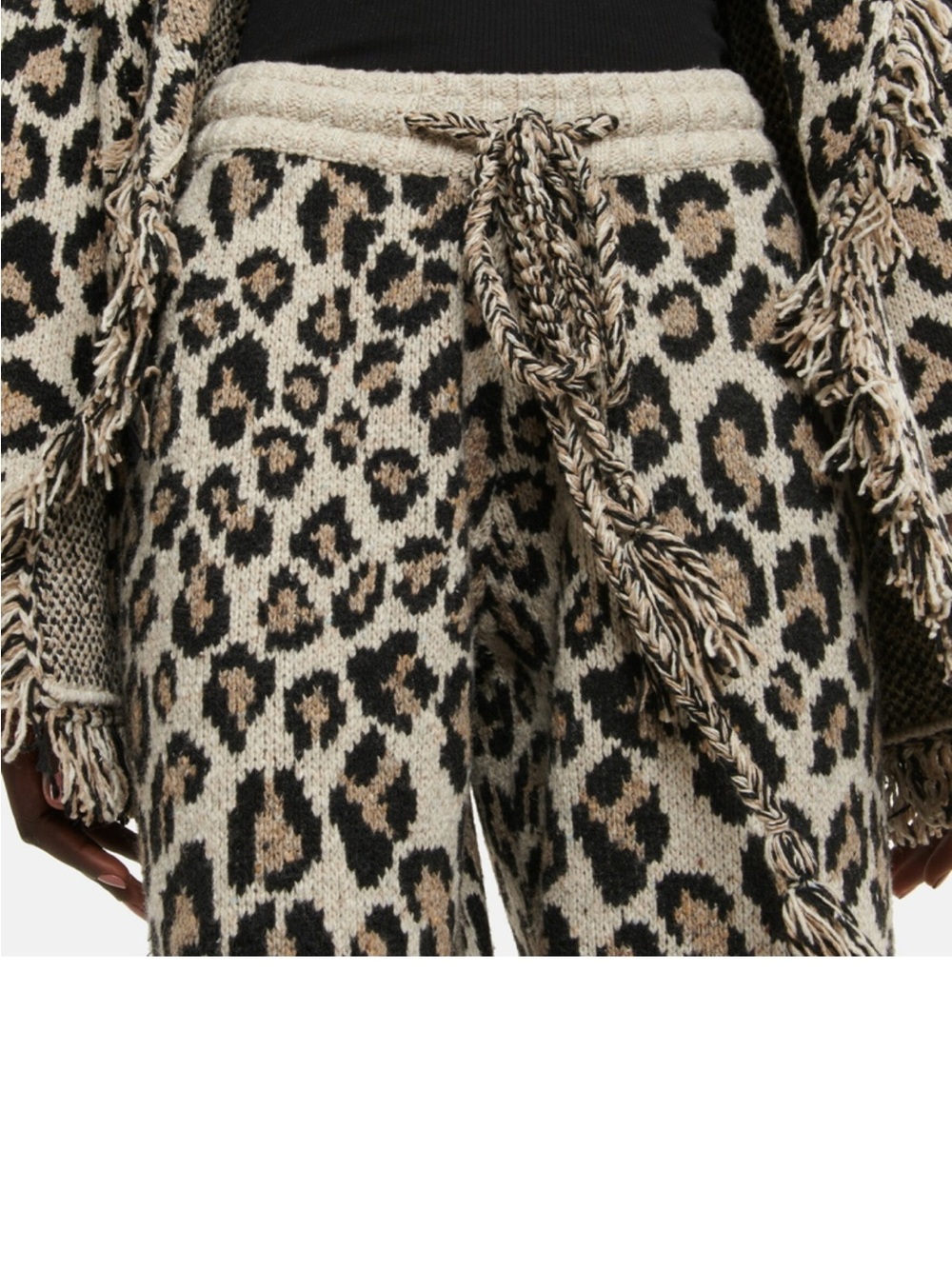 Alanui Wild Spirit Intarsia Leopard Print Grey Wool Blend Chunky Knit Sweatpants - Picture 5 of 15